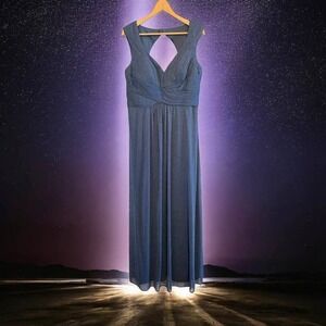 Alex Evenings Classy Gray Metallic Shimmery Sleeveless Long Formal Dress-Size 12